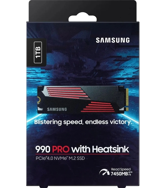 Накопитель SSD Samsung 990 PRO, 1000Gb, PCIe 4.0 x4, M.2 2280, NVMe, R/W 7450/6900, с радиатором