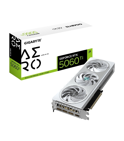 Видеокарта Gigabyte GeForce RTX 5060 Ti Aero OC, NVIDIA RTX 5060 Ti, 8 ГБ GDDR7, 128 бит, PCI-e 5.0, 1xHDMI, 3xDP, 2647 МГц