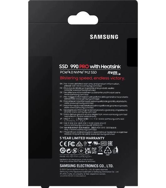 Накопитель SSD Samsung 990 PRO, 1000Gb, PCIe 4.0 x4, M.2 2280, NVMe, R/W 7450/6900, с радиатором