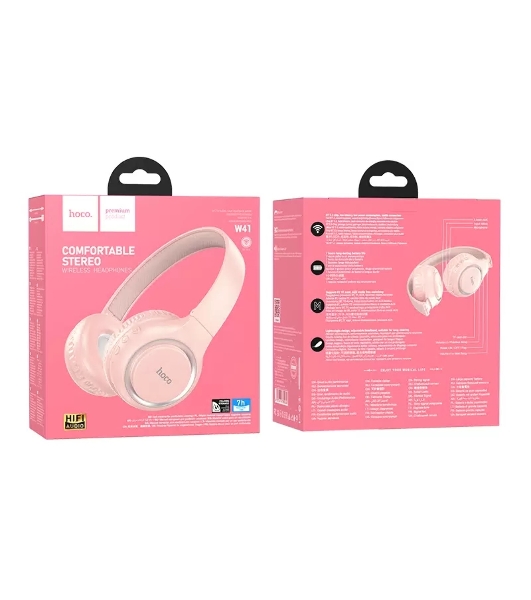 Беспроводные/проводные наушники Hoco W41 розовый, накладные, Bluetooth + проводной, складная конструкция, до 7 ч.