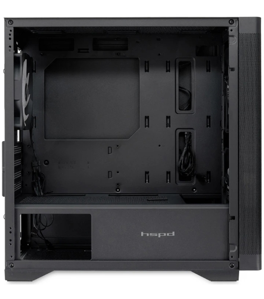 Компьютерный корпус без блока питания HSPD M320, Mesh Mini-tower, черный, slide TG, 0.45 SPCC, 2x140мм ARGb+1x120мм ARGb mATX, mITX 160/340/184мм 2x2.5', 2x3.5', 4xPCI 2xUSB-A 3.0, 1xUSB-A 1.0 390x200x385мм