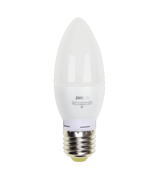 Лампа светодиодная JazzWay PLED-ECO-C37 5Вт свеча 3000К теплый белый E27 400лм 230В