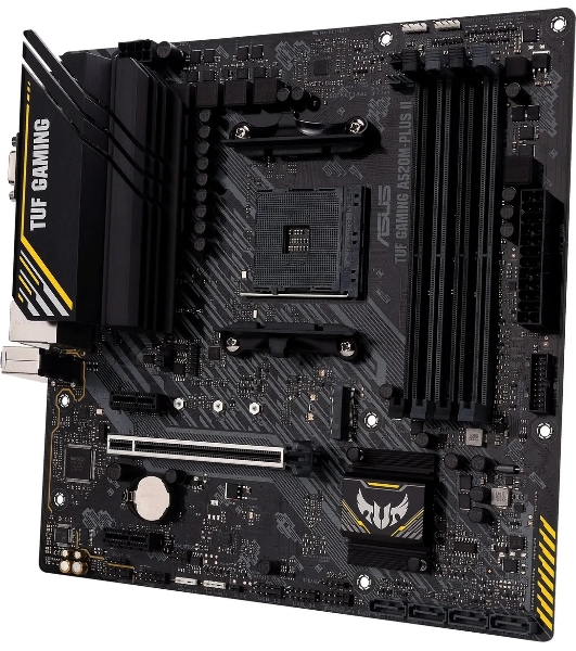 Материнская плата ASUS TUF GAMING A520M-PLUS II, AM4, AMD A520, 4xDDR4, 4xSATA, 1xM.2, 1xPCI-E 3.0 x16, 2xPCI-E x1, 1xHDMI, 1xDP, 1xVGA, 1x 1Gb LAN, 4xUSB 3.2 Gen 1, 2xUSB 2.0, 3x3.5 мм, 7.1, Micro-ATX