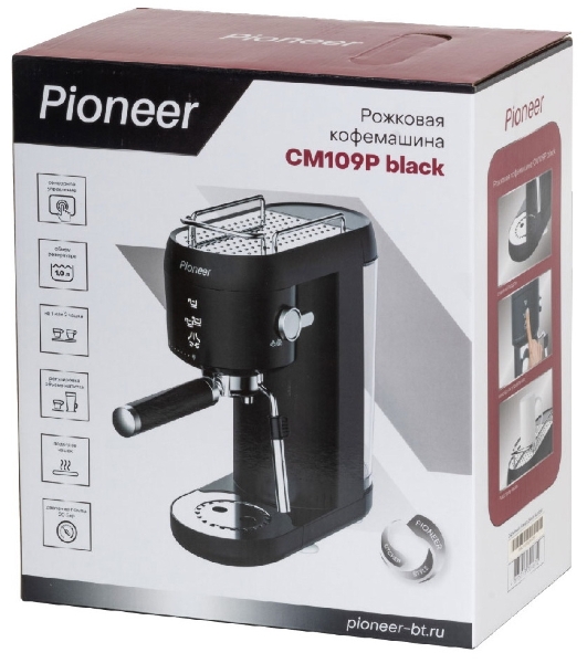 Кофеварка рожковая Pioneer CM109P black черный, исп. кофе - молотый, 1 л, 1400 Вт, 20 бар