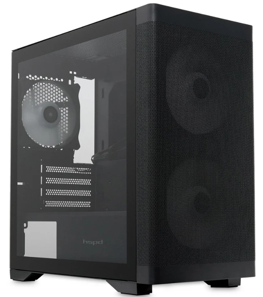 Компьютерный корпус без блока питания HSPD M320, Mesh Mini-tower, черный, slide TG, 0.45 SPCC, 2x140мм ARGb+1x120мм ARGb mATX, mITX 160/340/184мм 2x2.5', 2x3.5', 4xPCI 2xUSB-A 3.0, 1xUSB-A 1.0 390x200x385мм