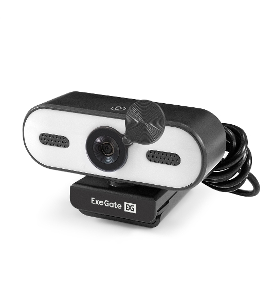 Веб-камера ExeGate eStudio EW-722 2560x1440, 30 кадр/с, USB Type-A, микрофон (2 шт, шумоподавление), автоматическая фокусировка, автоосвещение, шторка приватности, универсальное крепление