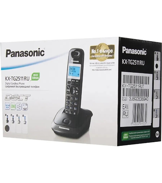 Телефон беспроводной (DECT) Panasonic KX-TG2511RUT (титан) АОН, Caller ID,спикерфон на трубке,переход в Эко режим одним нажатием