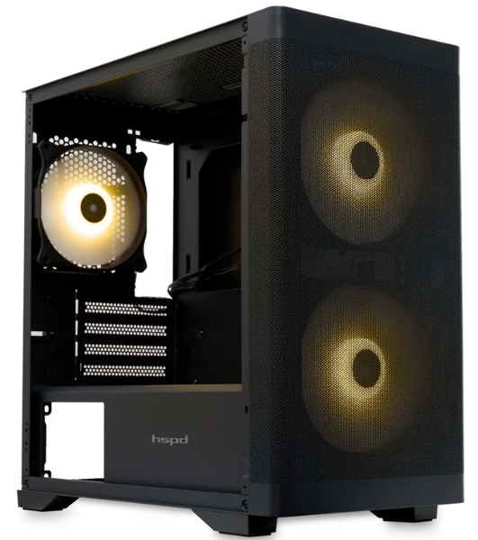 Компьютерный корпус без блока питания HSPD M320, Mesh Mini-tower, черный, slide TG, 0.45 SPCC, 2x140мм ARGb+1x120мм ARGb mATX, mITX 160/340/184мм 2x2.5', 2x3.5', 4xPCI 2xUSB-A 3.0, 1xUSB-A 1.0 390x200x385мм