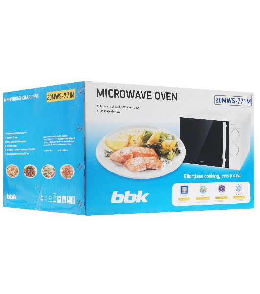Микроволновая печь BBK 20MWS-771M/WM белый, 20 л, 700 Вт, переключатели - поворотный механизм