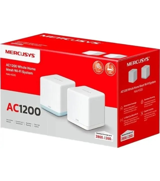 Mesh Wi-Fi система Mercusys Halo H32G(2-pack) AC1200, до 300 Мбит/с на 2,4 ГГц + до 867 Мбит/с на 5 ГГц, комплект 2 шт