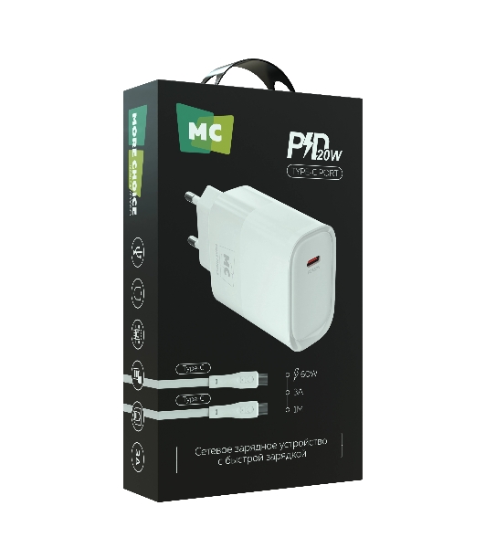 Сетевое зарядное устройство MORE CHOICE (4620202553508) NC67a СЗУ 1Type-C 3.0A PD 20W, белый