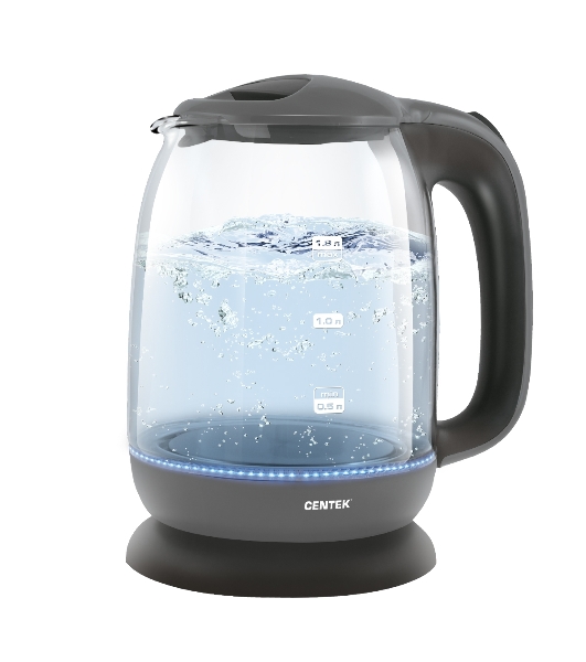 Чайник Centek CT-0034 (серый) Vancouver стекло, 1.8л, 2200 Вт, внутренняя LED подсветка, кнопка