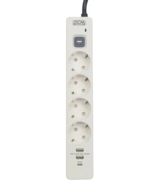Сетевой фильтр Powercom SP-01 USB2A1CW 3,0М 3.0 м, 4 розетки, белый/серый, коробка
