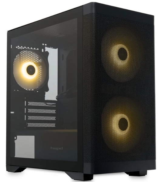 Компьютерный корпус без блока питания HSPD M320, Mesh Mini-tower, черный, slide TG, 0.45 SPCC, 2x140мм ARGb+1x120мм ARGb mATX, mITX 160/340/184мм 2x2.5', 2x3.5', 4xPCI 2xUSB-A 3.0, 1xUSB-A 1.0 390x200x385мм