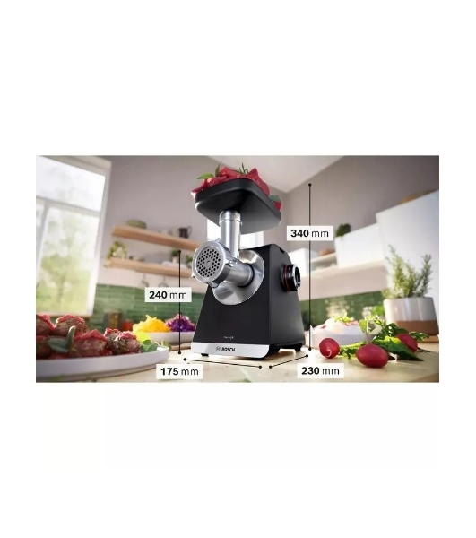 Мясорубка электрическая Bosch MFWS650B черный, 2100 Вт, 3.5 кг/мин, реверс, защита от перегрузки, насадки - 5