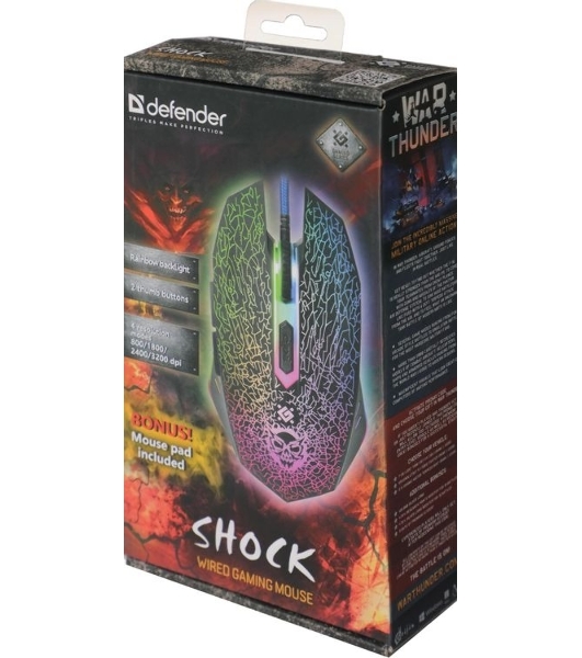 Мышь проводная Defender Shock GM-110L черный, 3200 dpi, USB, кнопки - 6