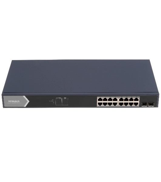 Коммутатор HiWatch DS-S1816GP, 16×1 Гбит/с PoE + 2×1 Гбит/с SFP, неуправляемый
