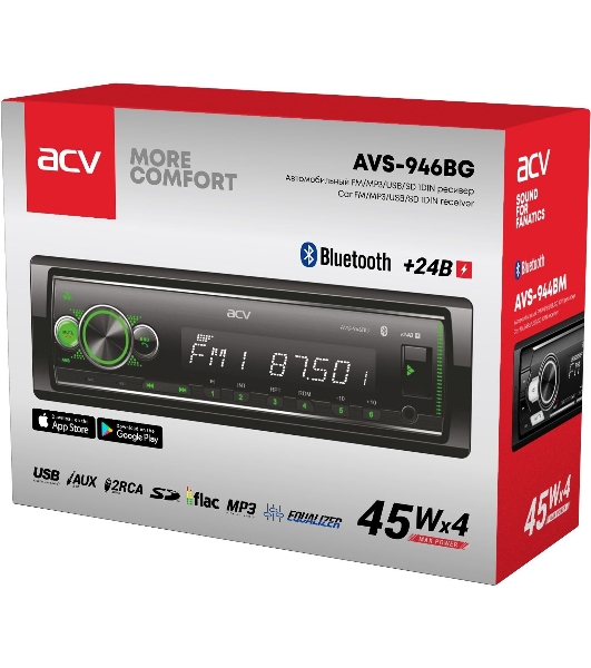 Автомагнитола ACV AVS-946BG, 1 DIN, Bluetooth, USB Type-A, AUX
