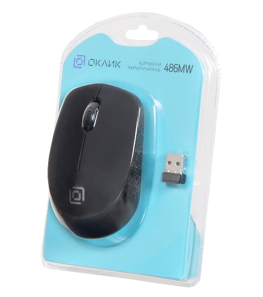 Мышь беспроводная Oklick 486MW черный, 1000 dpi, радиоканал, USB, кнопки - 3
