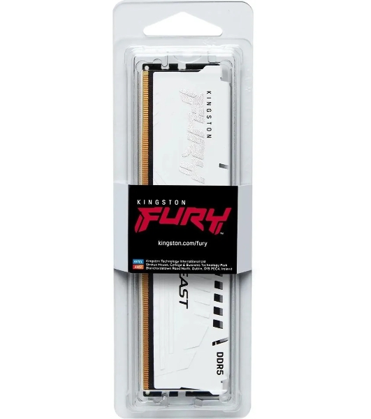 Оперативная память Kingston Fury Beast, DDR5, 32Gb (1x32GB), 6000MHz, CL36, DIMM, с радиатором, белый