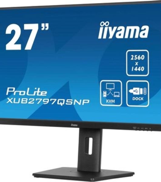 Монитор 27' Iiyama ProLite XUB2797QSNP-B1 IPS QHD, 100 Гц, 1 мс (MPRT), 16:9, 300 кд/м², HDMI 2.0, DP 1.4, USB-C (96 Вт PD), встроенные динамики (2x2 Вт), KVM-модуль, поворотная подставка, черный