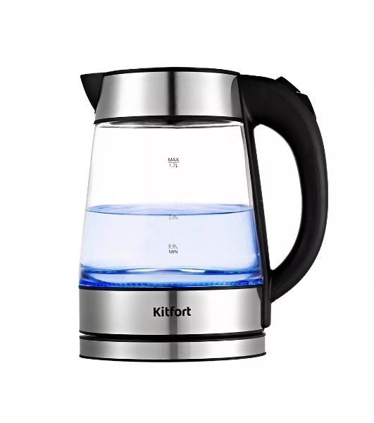 Чайник электрический Kitfort KT-6118 1.7л. 2200Вт прозрачный/серебристый (корпус: стекло)