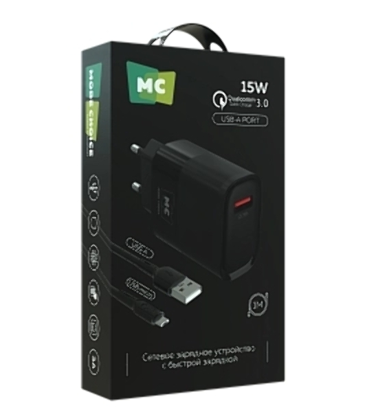 Сетевое зарядное устройство MORE CHOICE (4620202553416) NC09m 1USB 3.0A QC3.0 15W, черный
