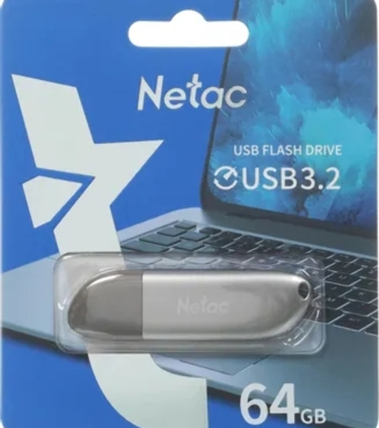 Флешка USB Netac U352 (NT03U352N-064G-32PN), 64Gb, USB 3.0, R/W 110/50, серебристый