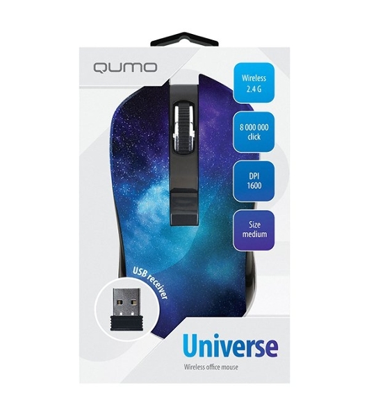 Мышь беспроводная Qumo Office M27 Universe синий, 1600 dpi, радиоканал, USB, кнопки - 4