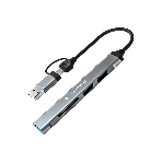 Кард-ридер Type-C/USB-A (3.1) Gembird 5в1: 2xUSB 2.0, USB3.1, SD/TF, кабель 10 см, алюминий, фото 1