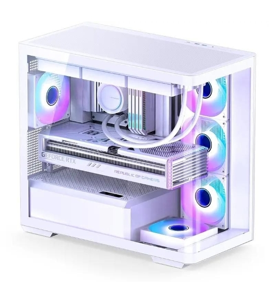 Корпус без блока питания JONSBO D300, Mini-Tower, TG, no fan, 2xUSB-A 3.2 + 1xUSB-C 3.2, mATX, mITX White