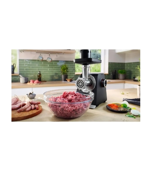 Мясорубка электрическая Bosch MFWS650B черный, 2100 Вт, 3.5 кг/мин, реверс, защита от перегрузки, насадки - 5