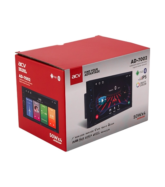 Автомагнитола ACV AD-7002, 2 DIN, 7', Android 11, Bluetooth, USB Type-A, AUX, GPS, CarPlay