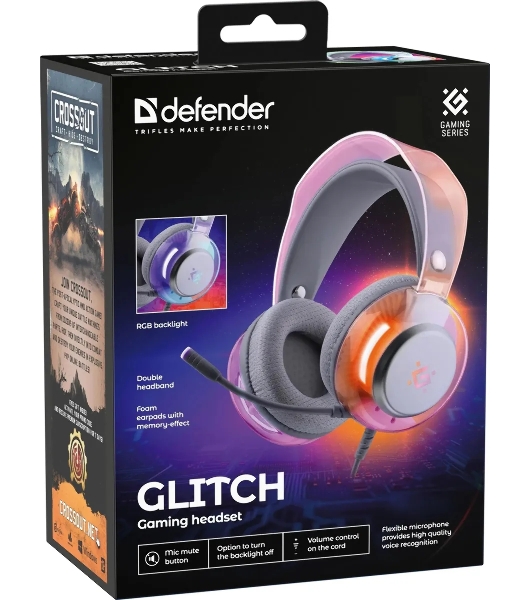 Гарнитура Defender Glitch белый, проводная, подсветка
