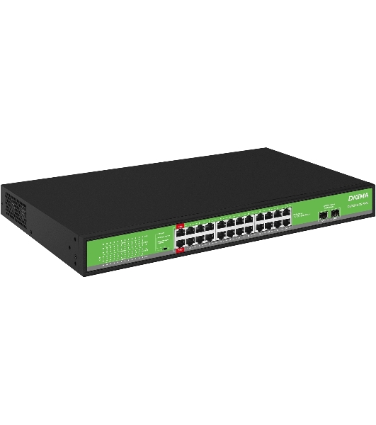 Коммутатор Digma DSP224G-2S-R400, 24×1 Гбит/с + 2×1 Гбит/с SFP, неуправляемый