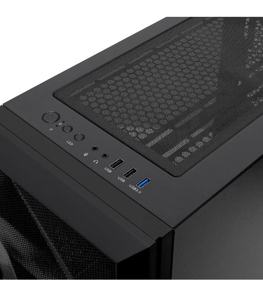 Компьютерный корпус без блока питания HSPD M340, Mesh Mid Tower, черный, TG, 0.5 SPCC, no fans, mATX, mITX, 165/350/200мм, 2x2.5', 2x3.5', 4xPCI, 1xUSB-A 3.0, 2xUSB-A 2.0, 415x220x410мм