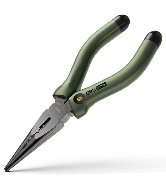 Удлиненные плоскогубцы 'Home Series Green' Deli HT2106L 160мм, эксклюзивный дизайн, рукоятка из высококачественного софттач пластика