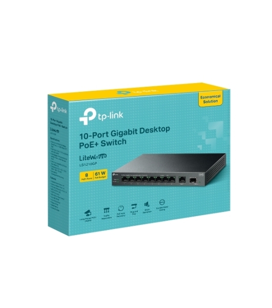 Коммутатор настольный TP-Link LS1210GP с 9 гигабитными портами (8 портов PoE+) и портом SFP
