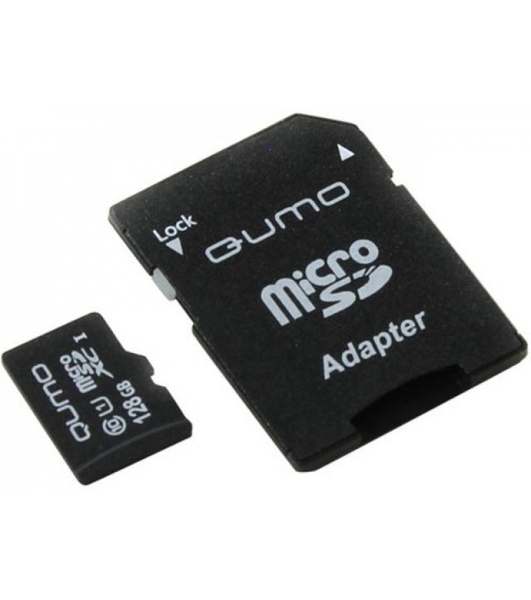 Флеш карта MicroSDXC 128Gb QUMO Class 10 UHS-I U3 черный adp