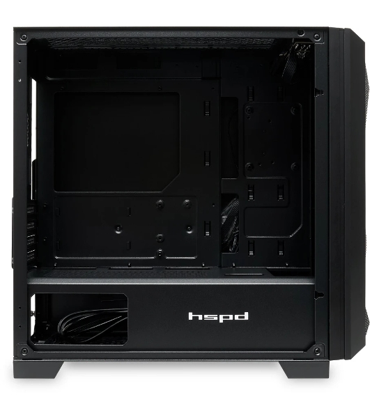 Компьютерный корпус без блока питания HSPD M340, Mesh Mid Tower, черный, TG, 0.5 SPCC, no fans, mATX, mITX, 165/350/200мм, 2x2.5', 2x3.5', 4xPCI, 1xUSB-A 3.0, 2xUSB-A 2.0, 415x220x410мм