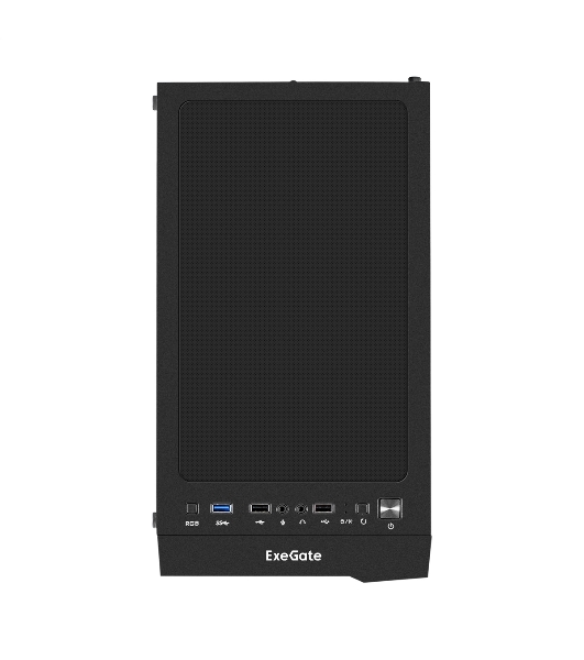 Компьютерный корпус Miditower ExeGate EVO-9211 (ATX, без БП, с окном, 2хUSB+1хUSB 3.0, HD аудио, черный, 1 вент. с RGb подсветкой)