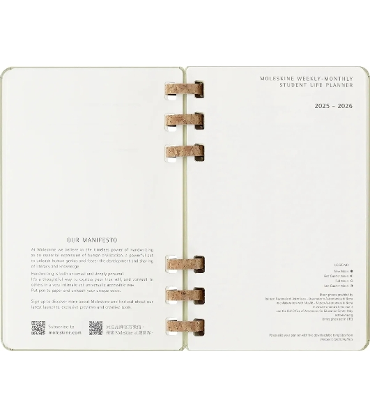 Еженедельник Moleskine ACADEMIC SPIRAL DHSPK5212AMWH3 Large 150х210 мм 200 стр. кремовые страницы спираль киви