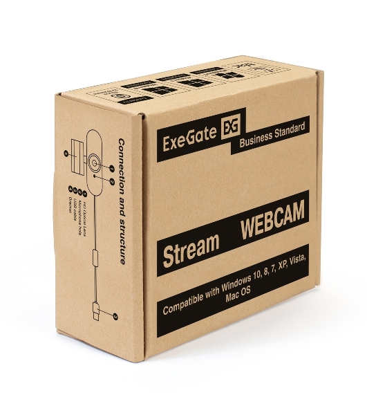 Веб-камера ExeGate Stream HD-4000 3840x2160, 30 кадр/с, USB Type-A, микрофон (2 шт, шумоподавление), шторка приватности, автоматическая фокусировка, универсальное крепление, штатив в комплекте