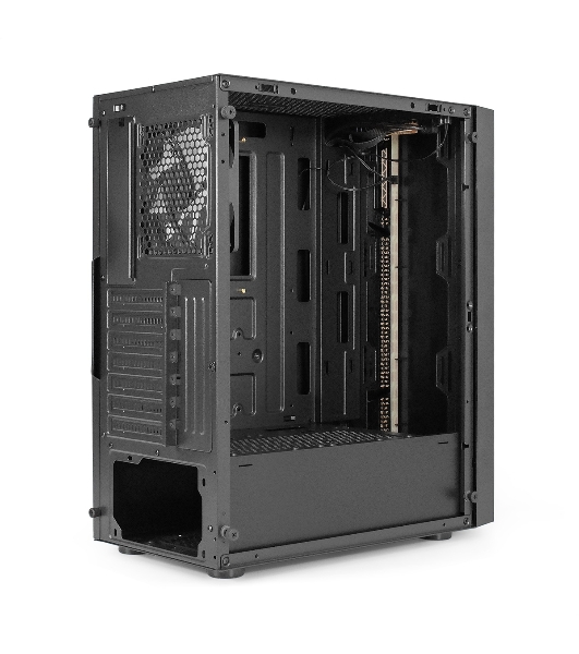 Компьютерный корпус Miditower ExeGate EVO-9211 (ATX, без БП, с окном, 2хUSB+1хUSB 3.0, HD аудио, черный, 1 вент. с RGb подсветкой)