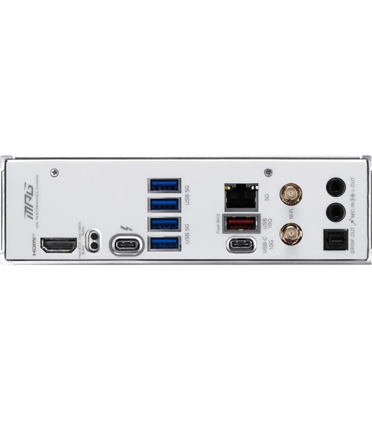 Материнская плата MSI MPG B860I EDGE TI WIFI, LGA 1851, Intel B860, 2xDDR5 (до 128 ГБ), 2xSATA, 2xM.2 (1xPCIe 5.0, 1xPCIe 4.0/SATA), 1xPCIe 5.0 x16, 1xHDMI, 1x5Gb LAN, Wi-Fi 7, Bluetooth 5.4, 1xUSB-C 40Gbps (Thunderbolt 4), 1xUSB-C 10Gbps, 1xUSB-A 10Gbps, 4xUSB-A 5Gbps, 2xUSB-A 2.0, 3x3.5 мм + S/PDIF оптический, 7.1, белый/серебристый, Mini-ITX