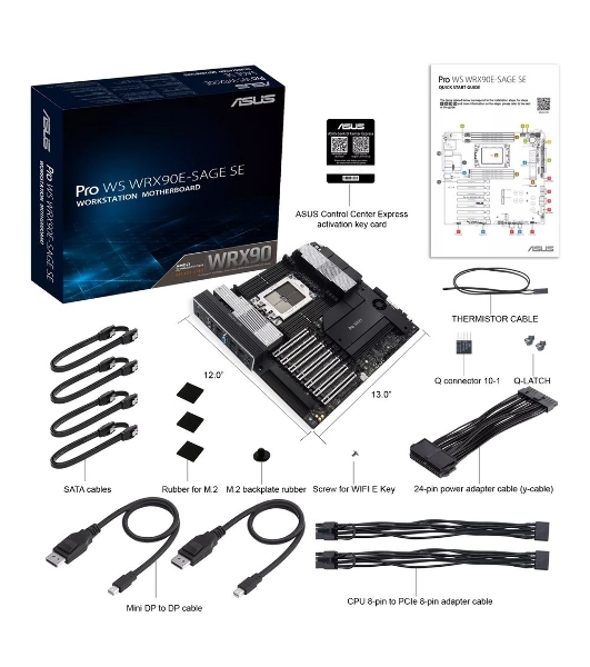 Материнская плата ASUS Pro WS WRX90E-SAGE SE, sTR5, AMD WRX90, 8xDDR5, 4xSATA, 4xM.2, 6xPCI-E 5.0 x16, 1xPCI-E 5.0 x8, 1xVGA, 2xMiniDP, 3x 10Gb LAN, 6xUSB-A 3.2 Gen 2, 1xUSB-A 2.0, 2xUSB-C USB4, 2x3.5 мм, 5.1, SSI EEB