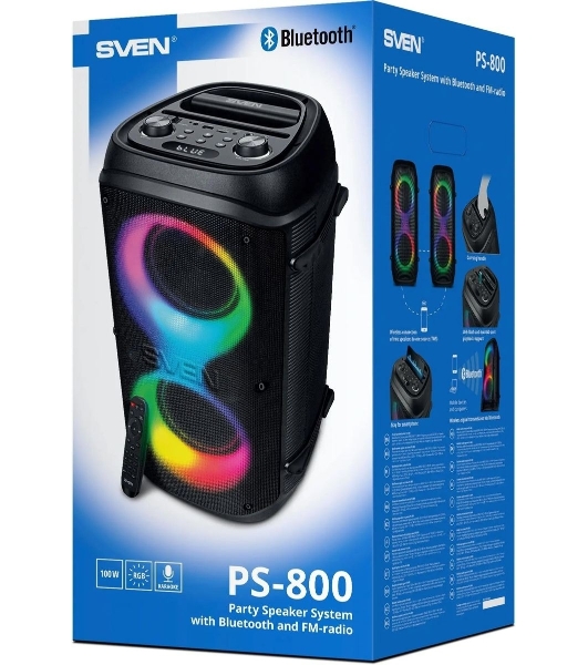 Колонка портативная SVEN PS-800 черный 100W 2.0 BT 10м 4400mAh