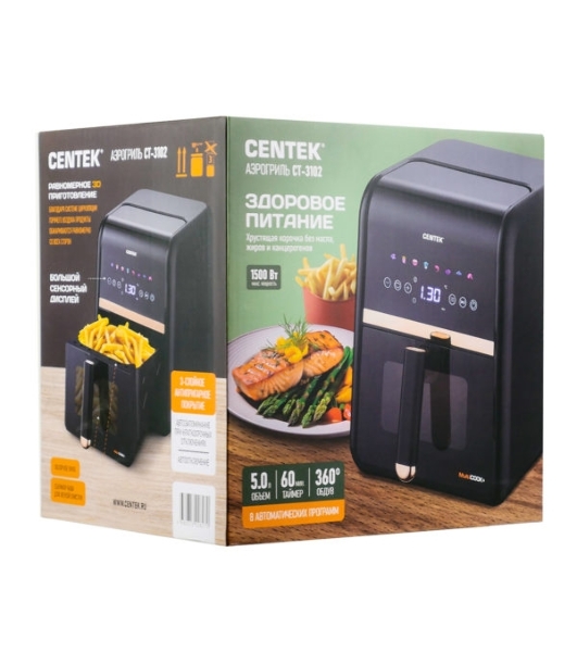 Аэрогриль Centek CT-3102 черный, 1500 Вт, 5 л, сенсор, 8 программ
