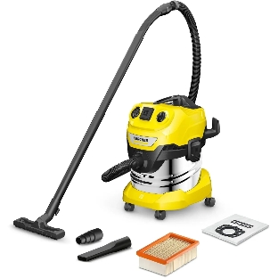 Строительный пылесос Karcher WD 4 P S V-20/5/22 желтый, 1000 Вт, уборка сухая/сбор воды/выдув, пылесборник мешок/контейнер, 20 л