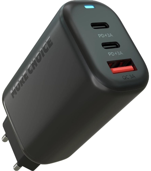 Сетевое зарядное устройство MORE CHOICE NC79a 1USB+2Type-C 3.0A PD 65W быстрая зарядка для Type-C 2м, черный